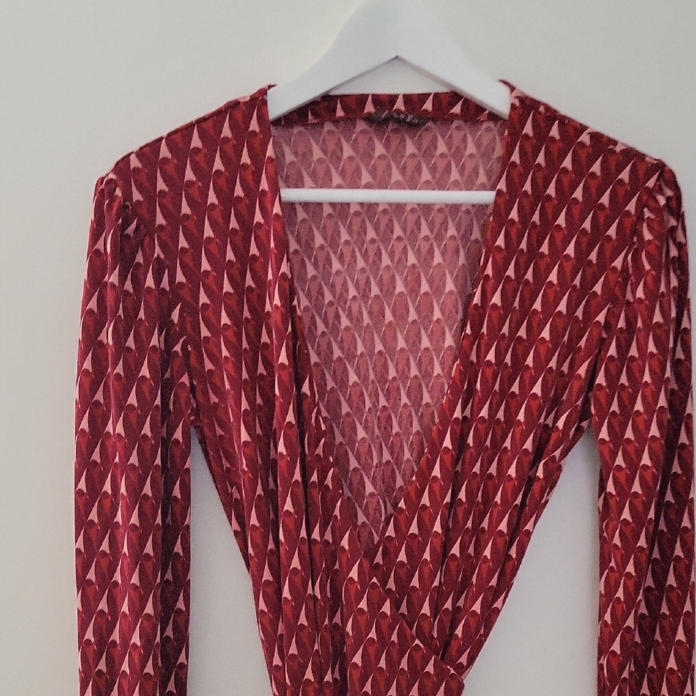 Pink Tartan | Silk Patterned Wrap Dress | Size Medium